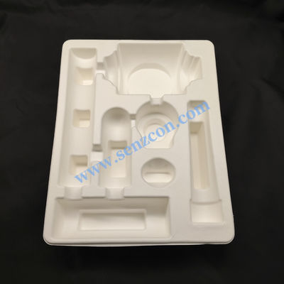 OEM eco-friendly white pulp molded packaging base for hardware accessories made from bagasse.It is a high-quality product produced by wet pressing, biodegradable, and complies with the plastic ban reg